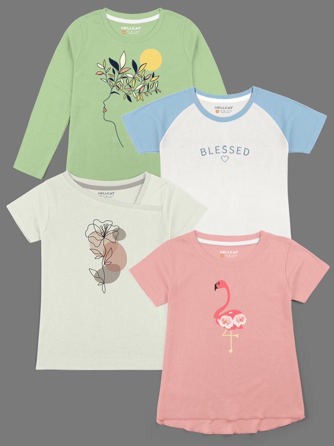 HELLCAT Girls Pack Of 4 Printed Cotton T-shirts-picture-23