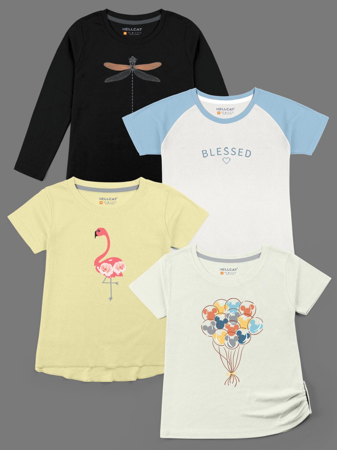 HELLCAT Girls Pack Of 4 Printed Cotton T-shirts-picture-33