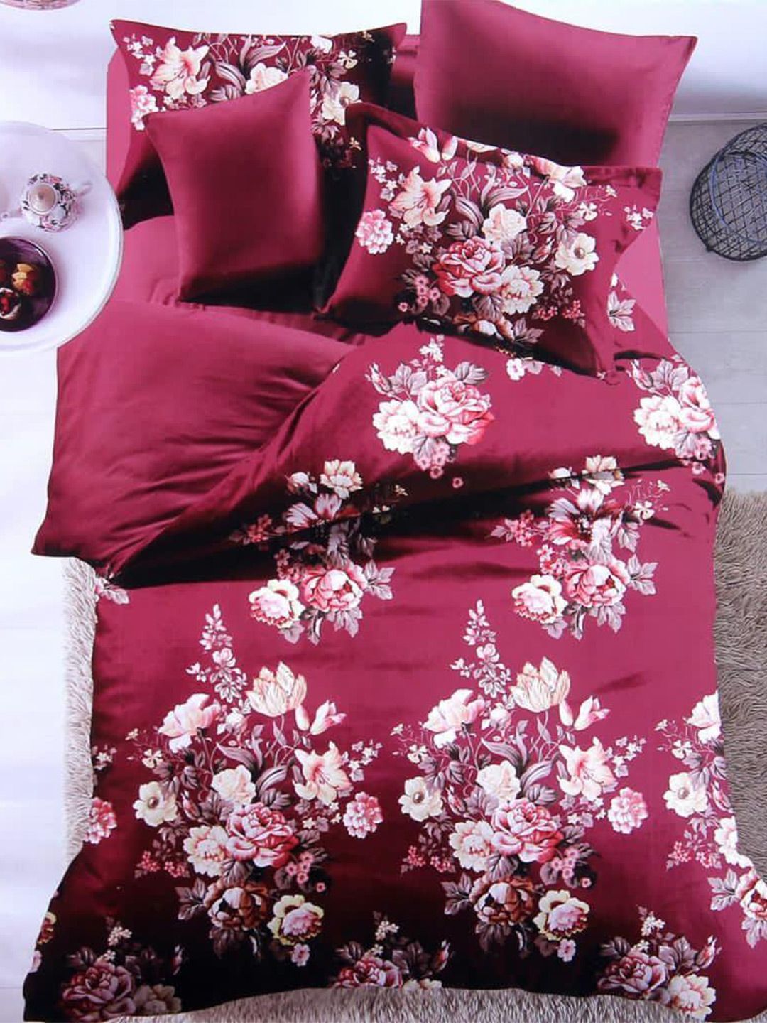 Bajo's Pink & White Floral 300 TC Cotton Queen Bedsheet with 2 Pillow Covers-picture-23