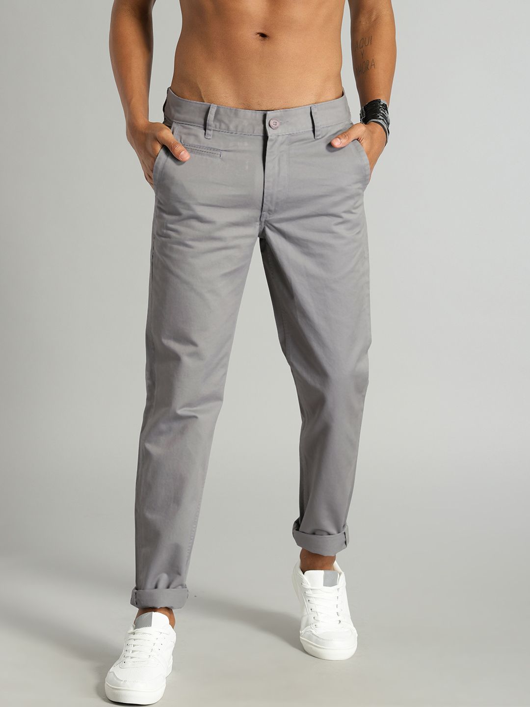 Roadster Men Grey Slim Fit Solid Chinos - Price History