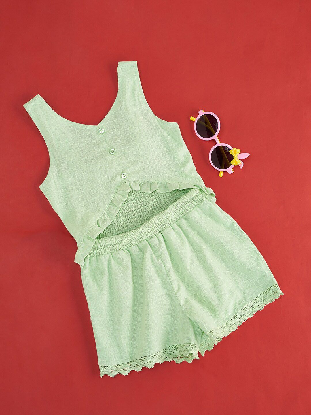 Pantaloons Junior Girls V-neck Smocked Sleeveless Cotton Jumpsuit-picture-34