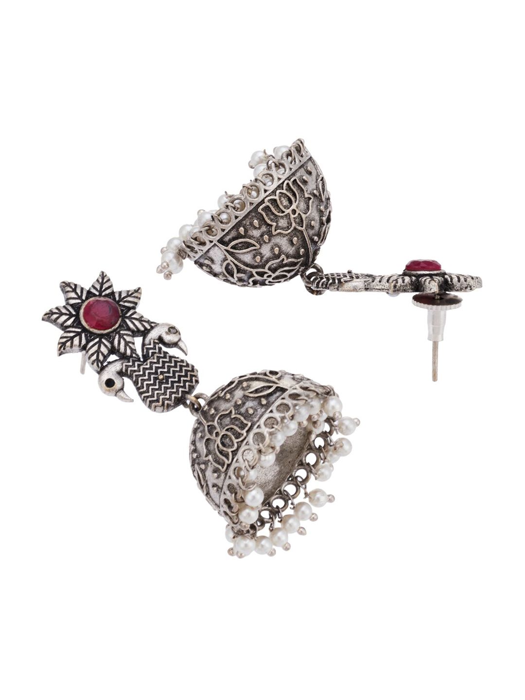 ATIBELLE Set Of 2 Silver-Plated Stone Studded Dome-Shaped Jhumkas Earrings