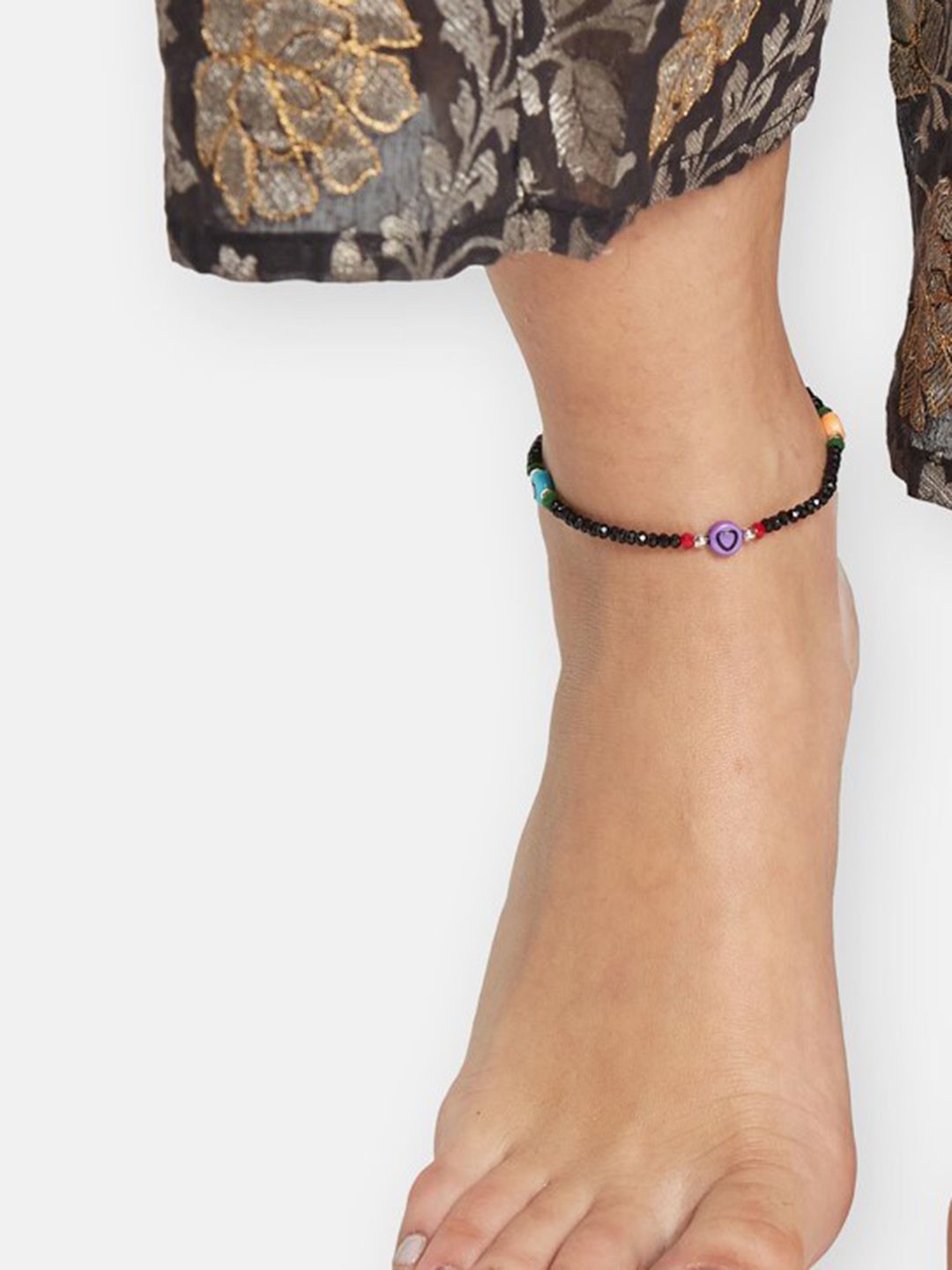 ATIBELLE Set Of 2 Silver-Plated Stone Studded & Beaded Anklets