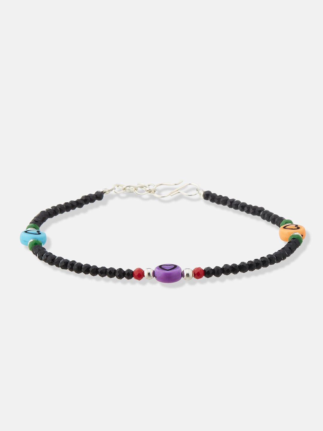 ATIBELLE Set Of 2 Silver-Plated Stone Studded & Beaded Anklets