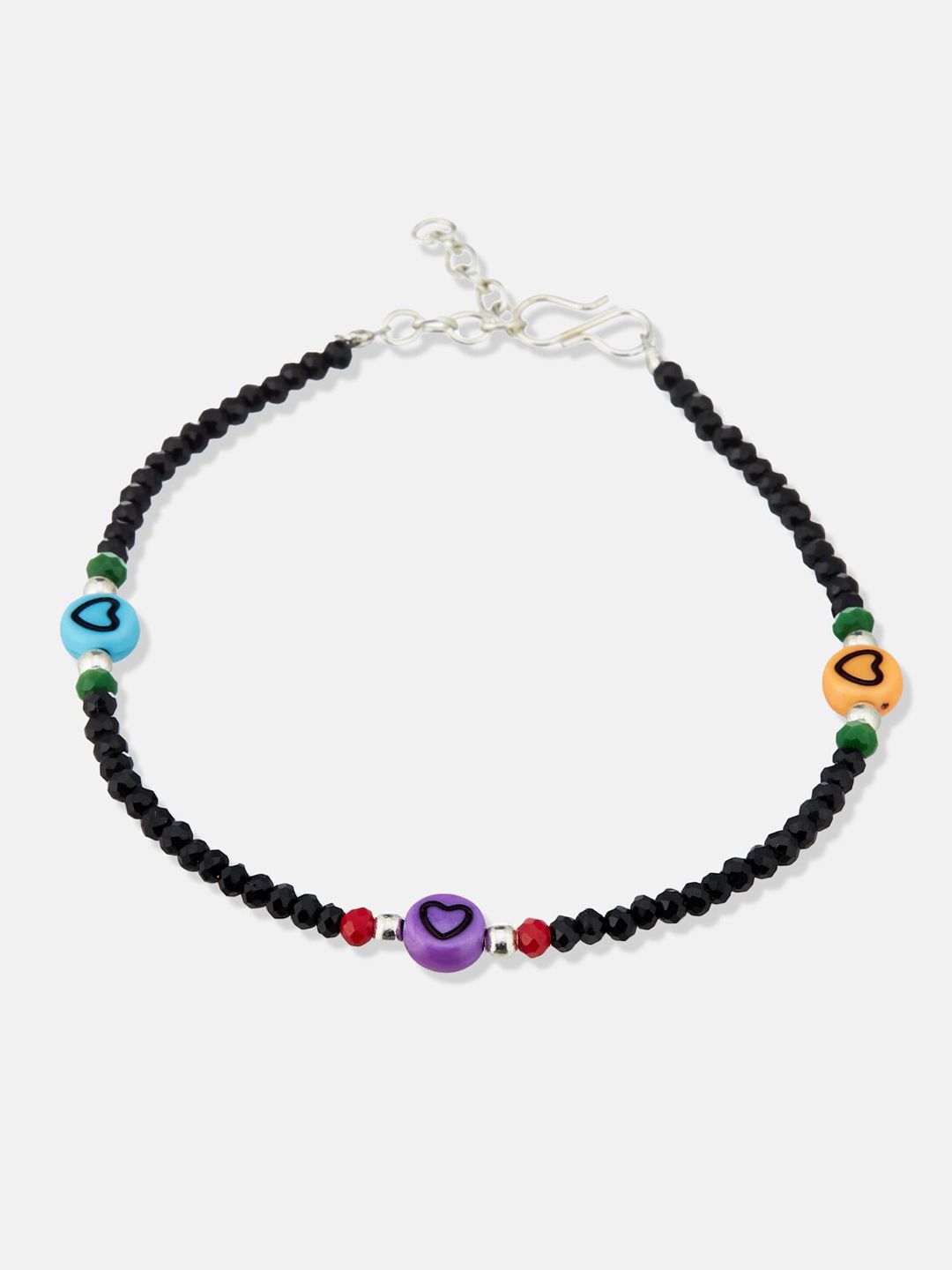 ATIBELLE Set Of 2 Silver-Plated Stone Studded & Beaded Anklets
