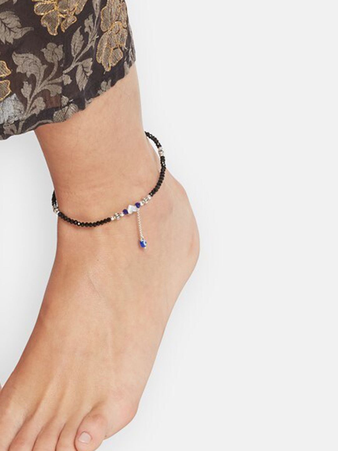 ATIBELLE Set Of 2 Silver-Plated Stone-Studded & Beaded Anklets