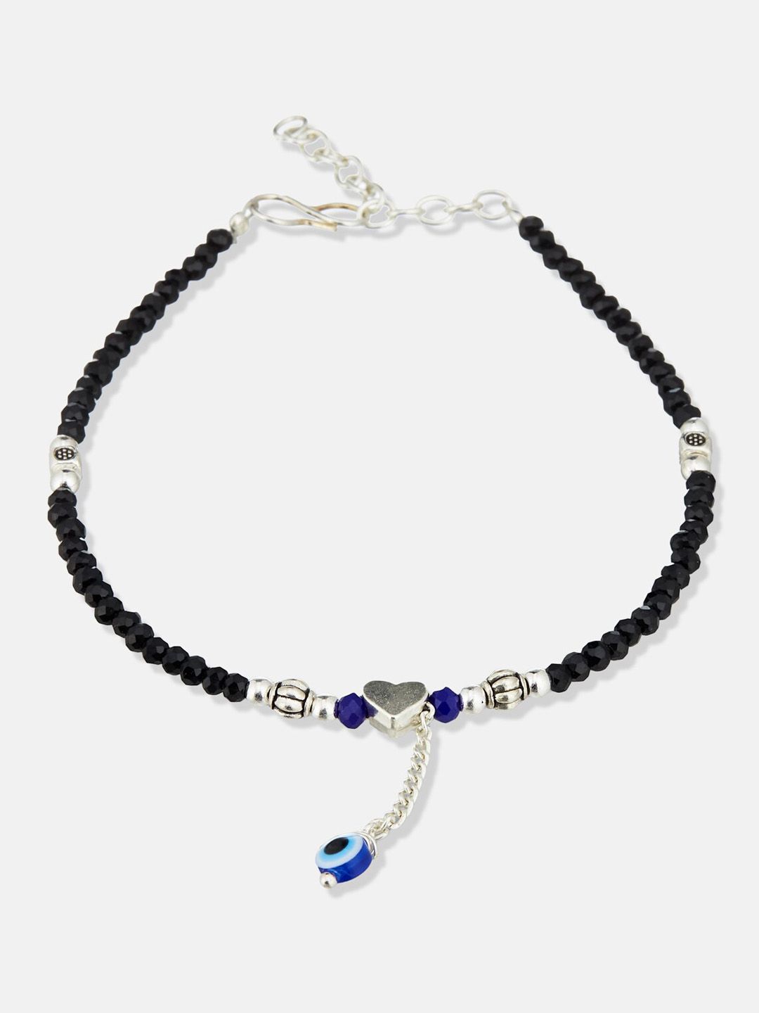 ATIBELLE Set Of 2 Silver-Plated Stone-Studded & Beaded Anklets