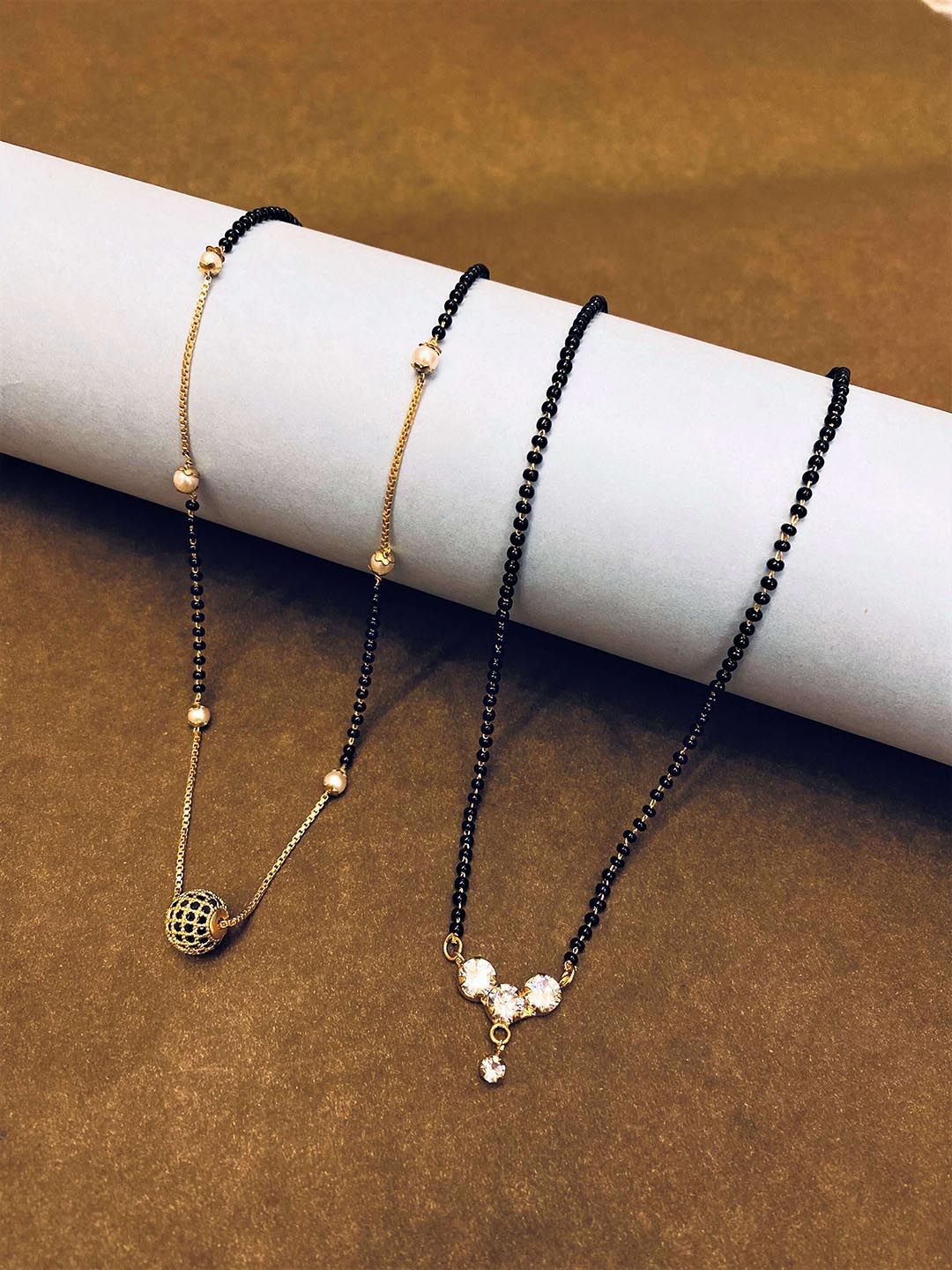 ATIBELLE Set Of 2 Gold Plated & Beaded Mangalsutras