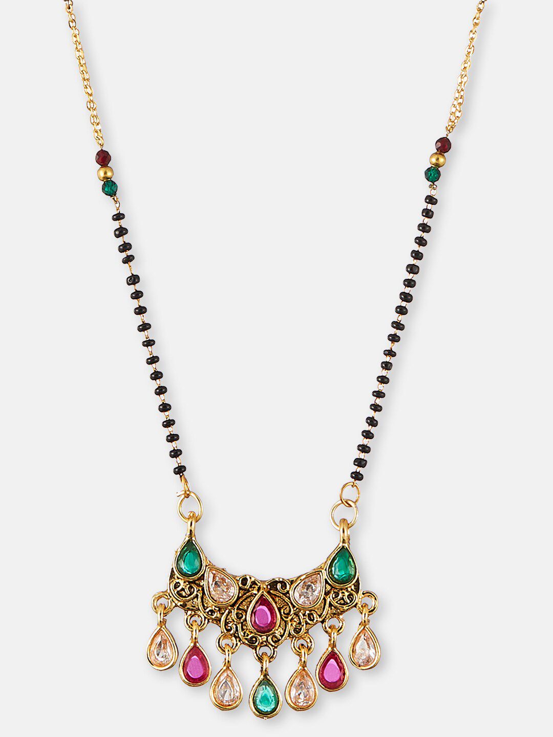ATIBELLE Set Of 2 Gold-Plated Stone-Studded & Beaded Mangalsutra