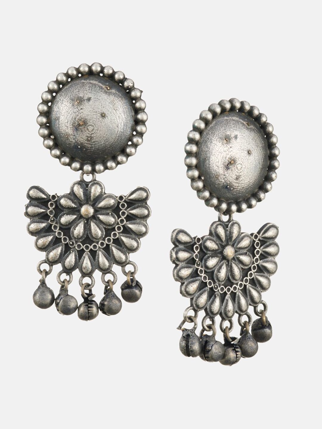 ATIBELLE Set Of 2 Silver-Plated Stone Studded & Pearls Contemperory Drop Earrings