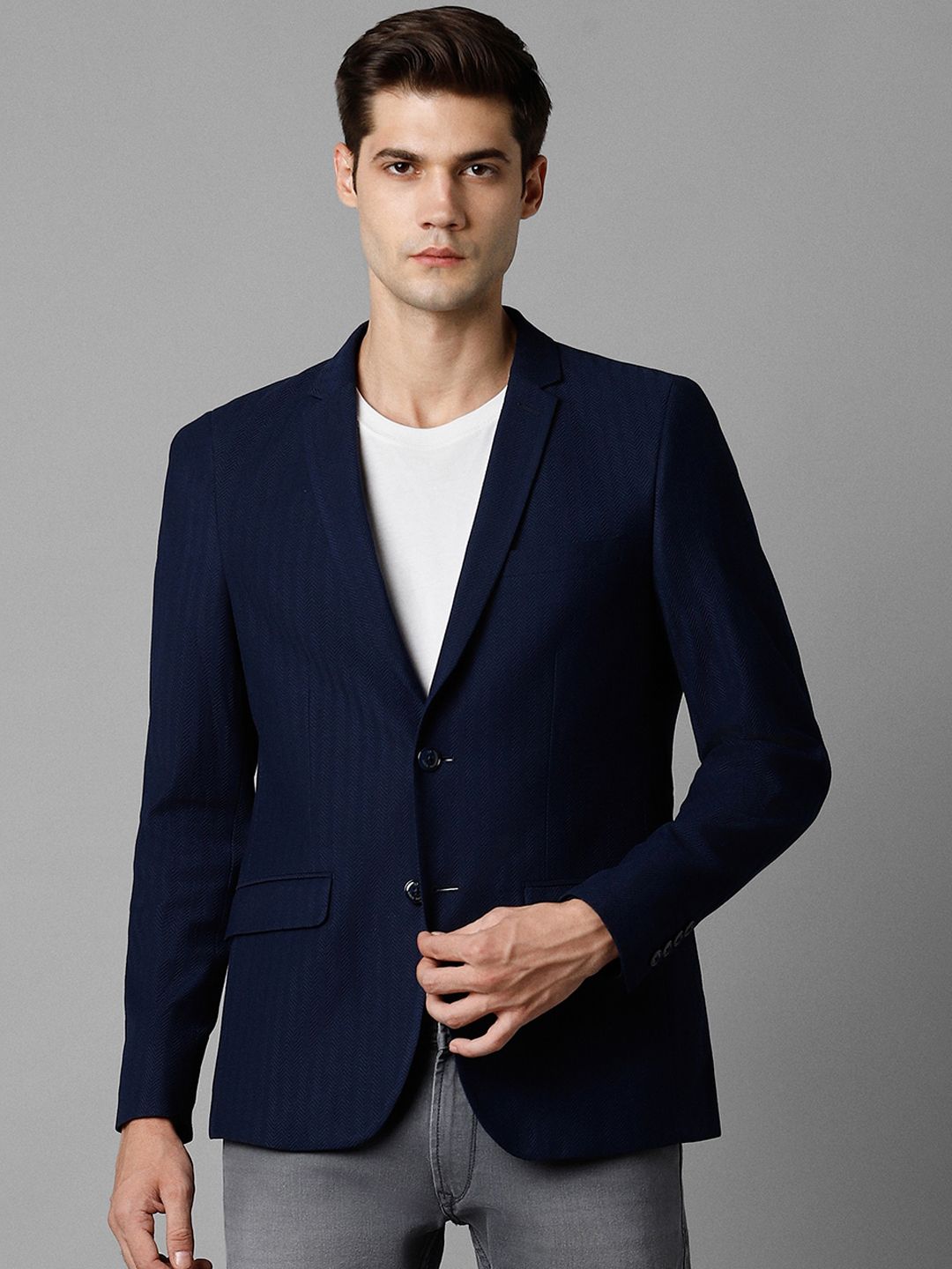 Buy Louis Philippe Louis Philippe Men Blue Self-Design Slim Fit  Single-Breasted Casual Blazer at Redfynd