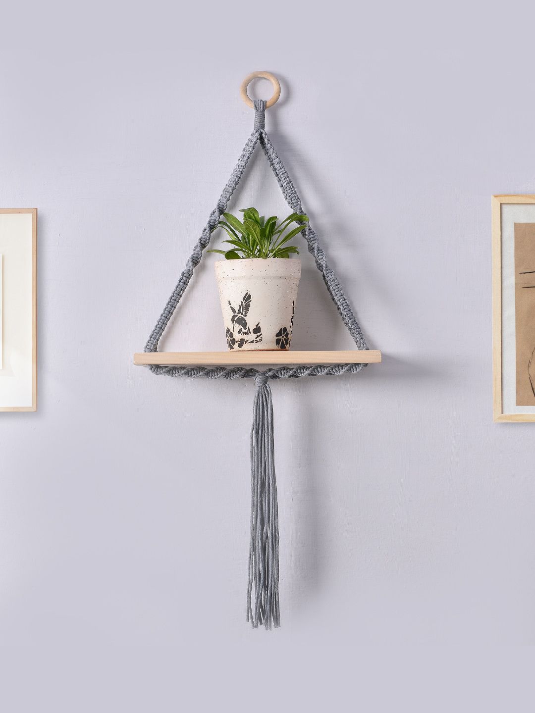 Decazone Wooden Twisted Macrame Hanging Shelf