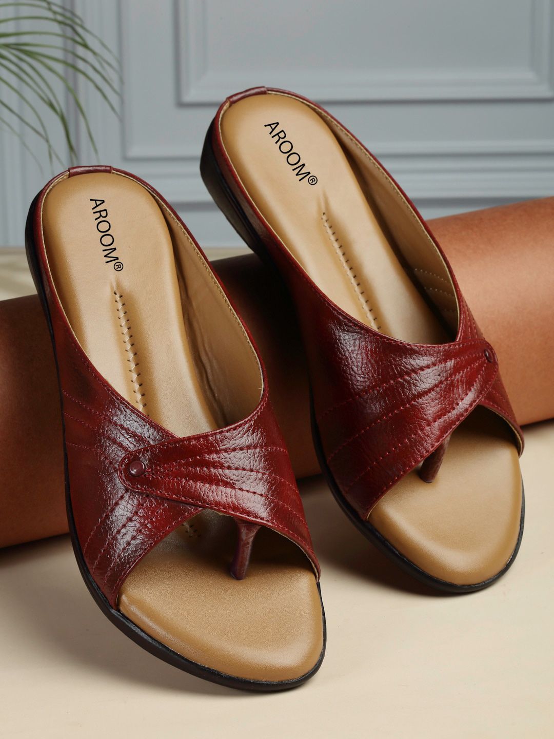 AROOM Textured Leather Open Toe Flats-picture-15