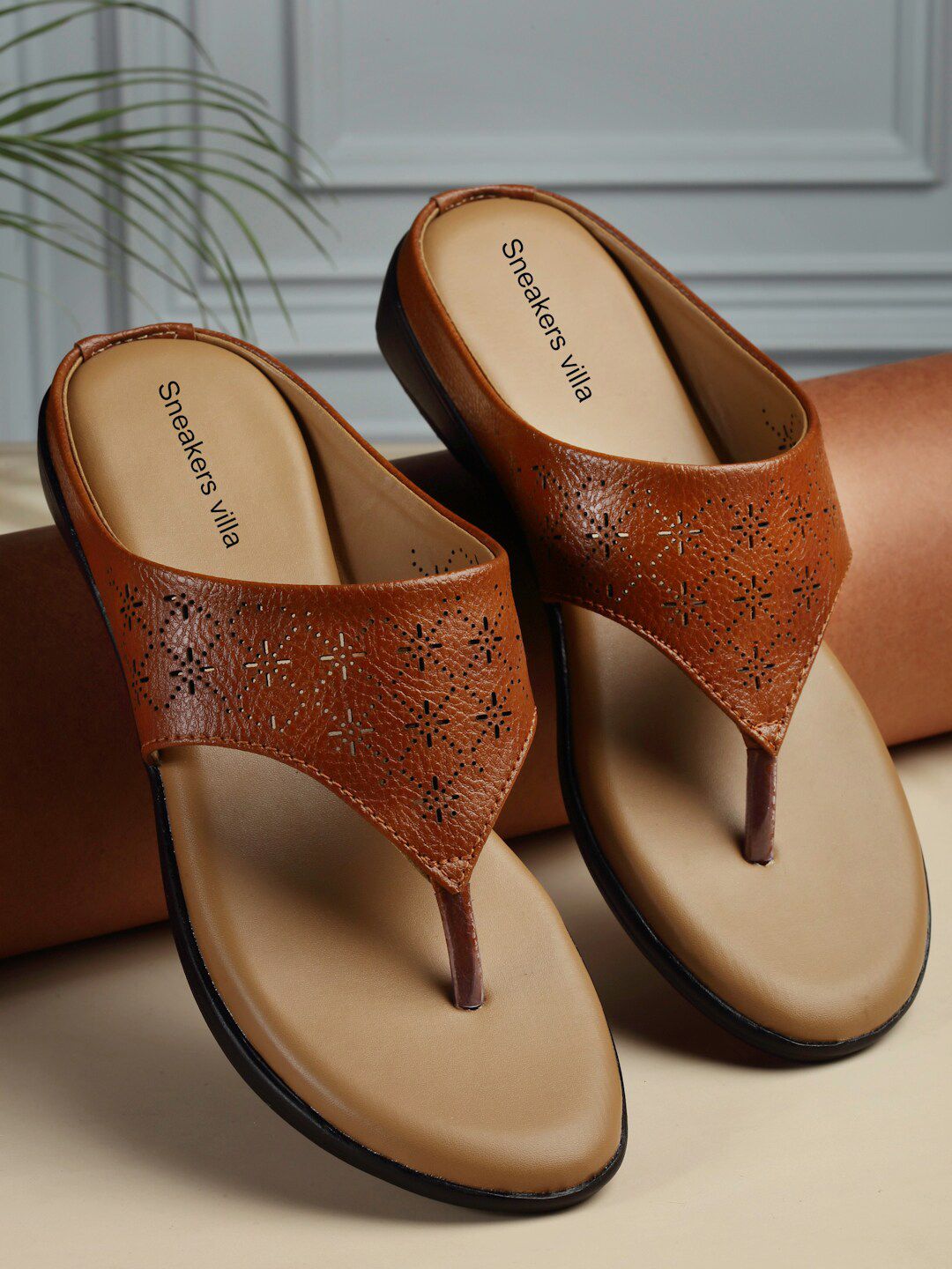 sneakers villa Textured Leather Open Toe Flats With Laser Cuts-picture-36