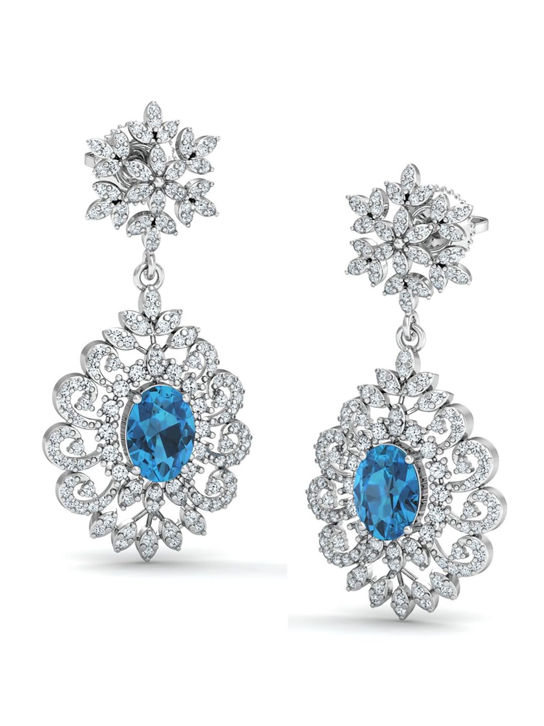 KUBERBOX 18KT White Gold Diamond-Studded & Topaz Chandelier Drop Earrings- 5.44 gm-picture-15