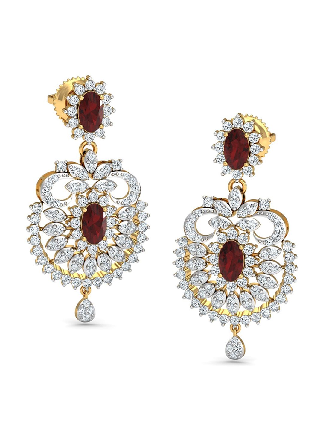 KUBERBOX Tisya 18KT Gold Diamond-Studded Garnet Earrings-5.44gm-picture-53