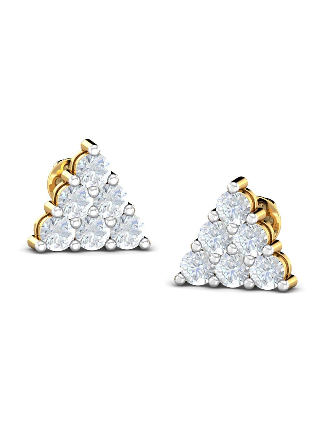 KUBERBOX 18K Gold Alozza Triangular Diamond-Studded Stud Earrings-3.4 gm-image-36