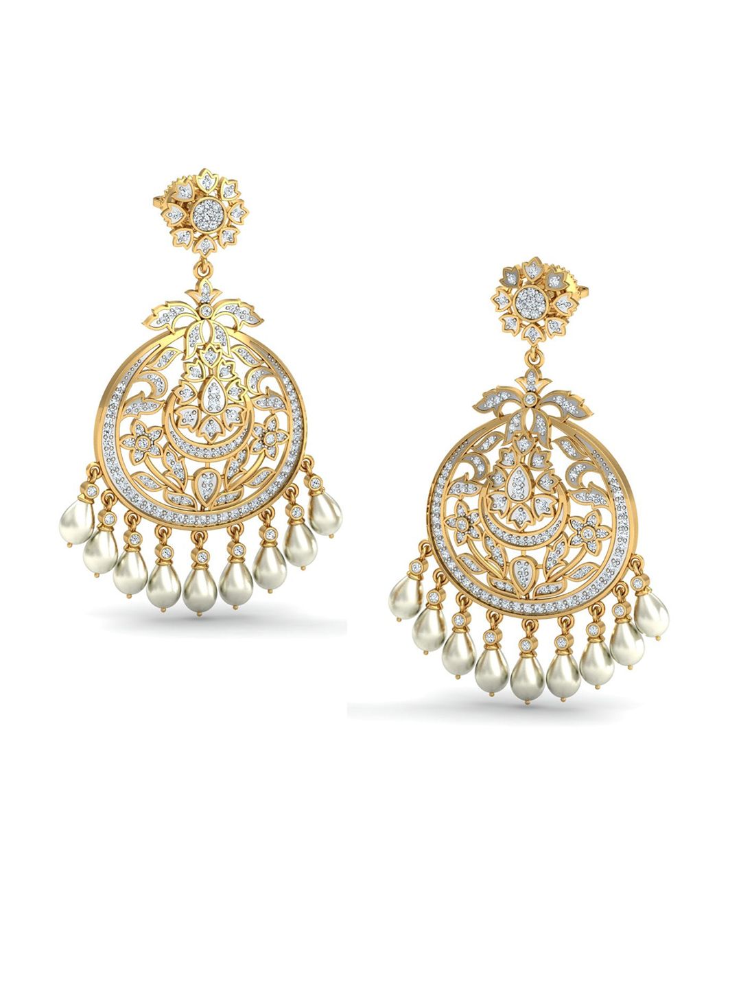 KUBERBOX Gulmohar 18KT Gold Diamond-Studded & Pearls Earrings-7.84gm-picture-22