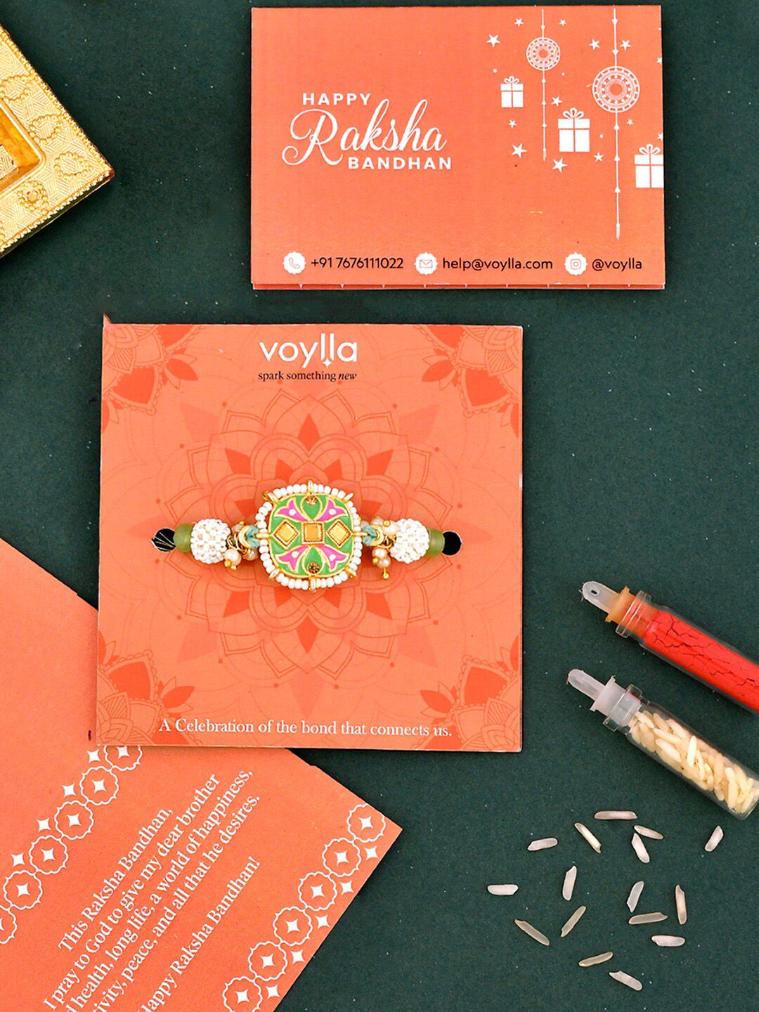 Voylla Enameled Pearl Beaded Thread Rakhi-image-32