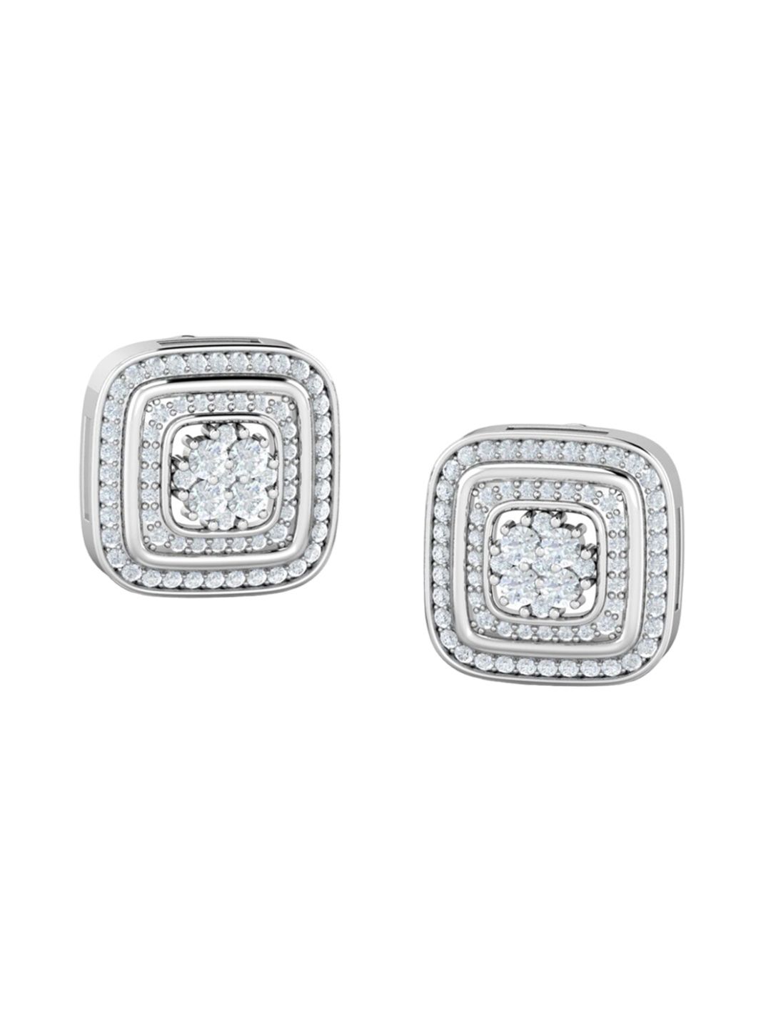 KUBERBOX 18KT White Gold Diamond Studded Square Stud Earrings - 12.56 gm-picture-14