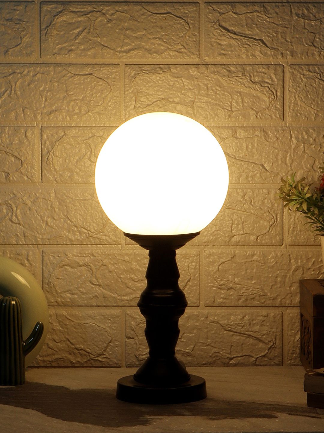 MFD HOME FURNISHING Black Textured Spherical Table Lamp-image-36