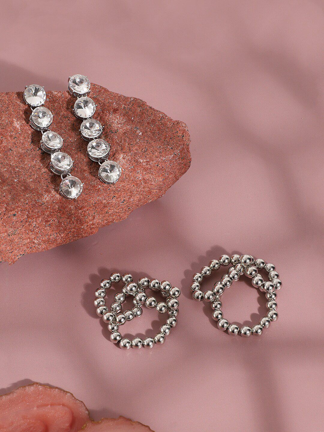 SOHI Stylish Match Exquisite Set Of 2 Silver-Plated Contemporary Drop Earrings-image-40