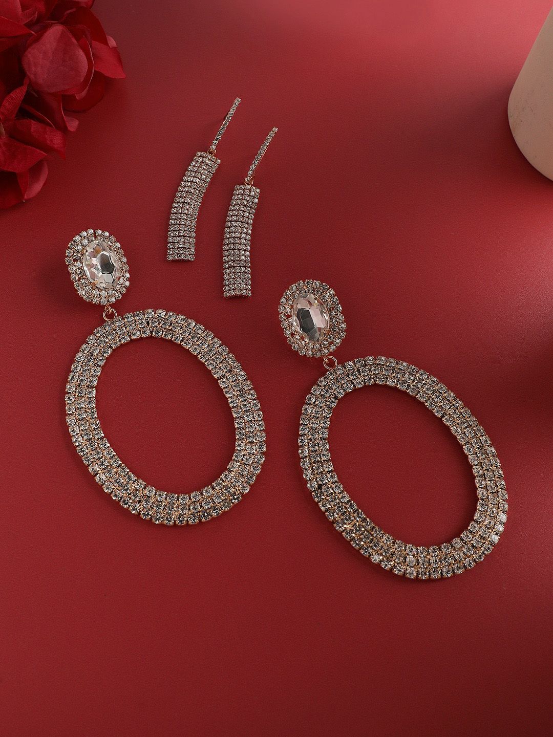 SOHI Elegant Duet Set Of 2 Silver-Plated Contemporary Drop Earrings-image-47