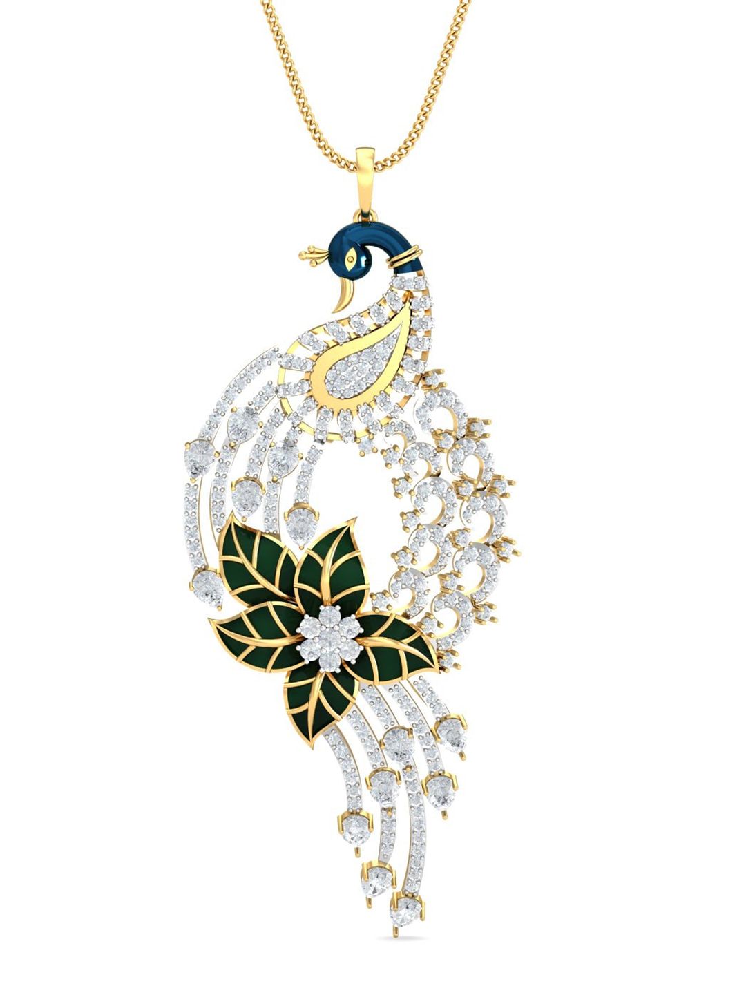 KUBERBOX Cielo Mayur 18KT Gold Diamond-Studded Pendant- 14.8gm-picture-31