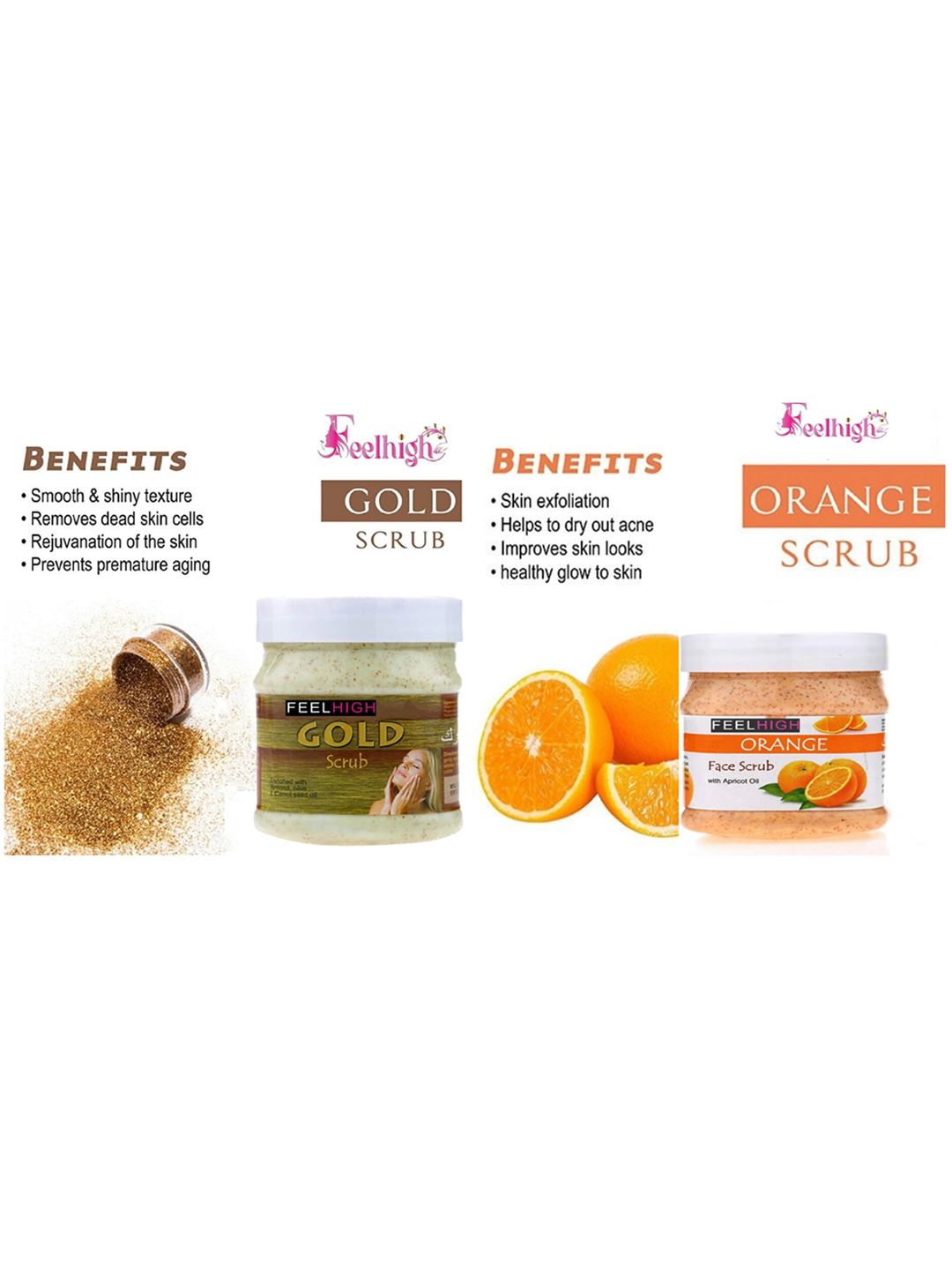 FEELHIGH Set of Gold & Orange Organic Face & Body Scrub - 500 ml each-image-43