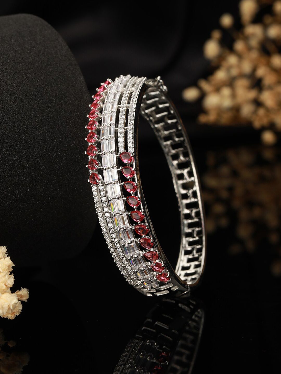 Jazz and Sizzle Brass American Diamond Rhodium-Plated Bangle-Style Bracelet-picture-12