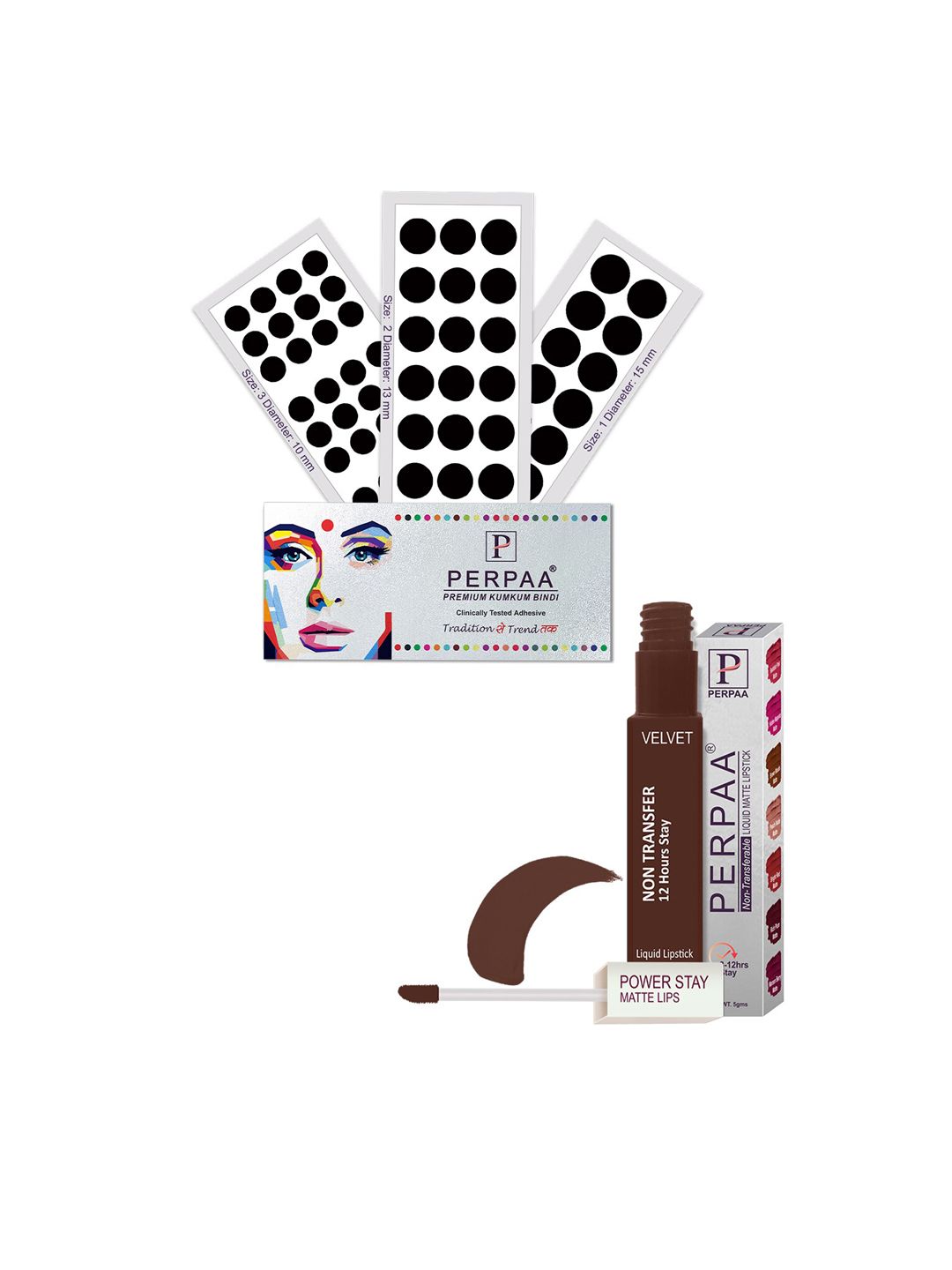 PERPAA Premium Set Of 4 Black Bindi Flaps & Power Stay Non Transfer Lipstick - PS16-image-39