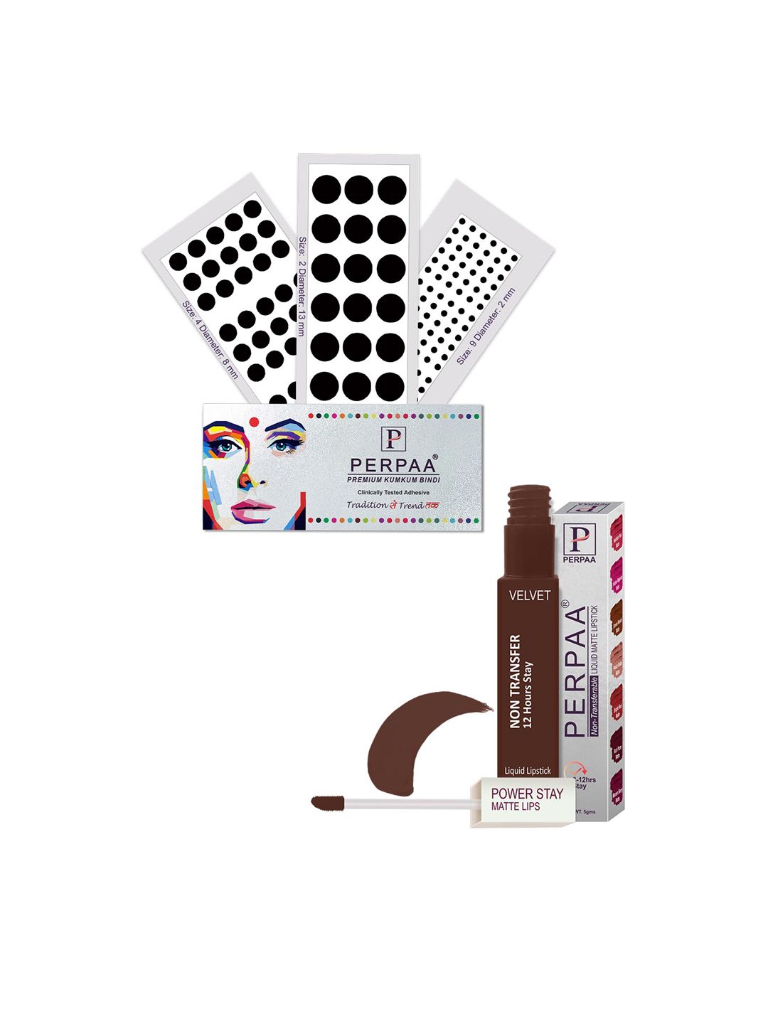 PERPAA Premium Set Of 4 Black Bindi Flaps & Power Stay Non Transfer Lipstick - PS16-image-32