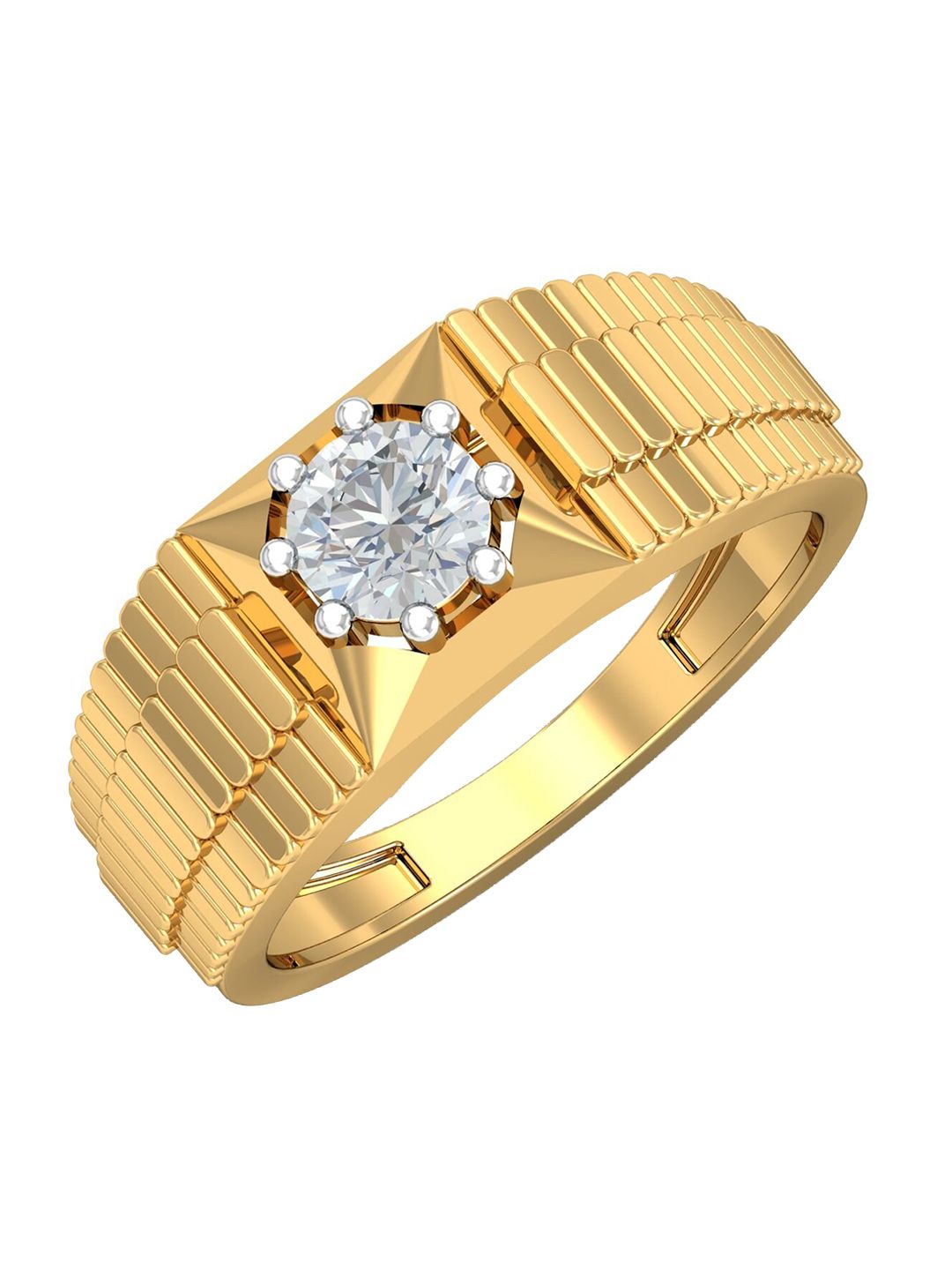 KUBERBOX Men Croc Solitaire 18KT Gold Diamond Studded Ring-7.65gm-picture-31