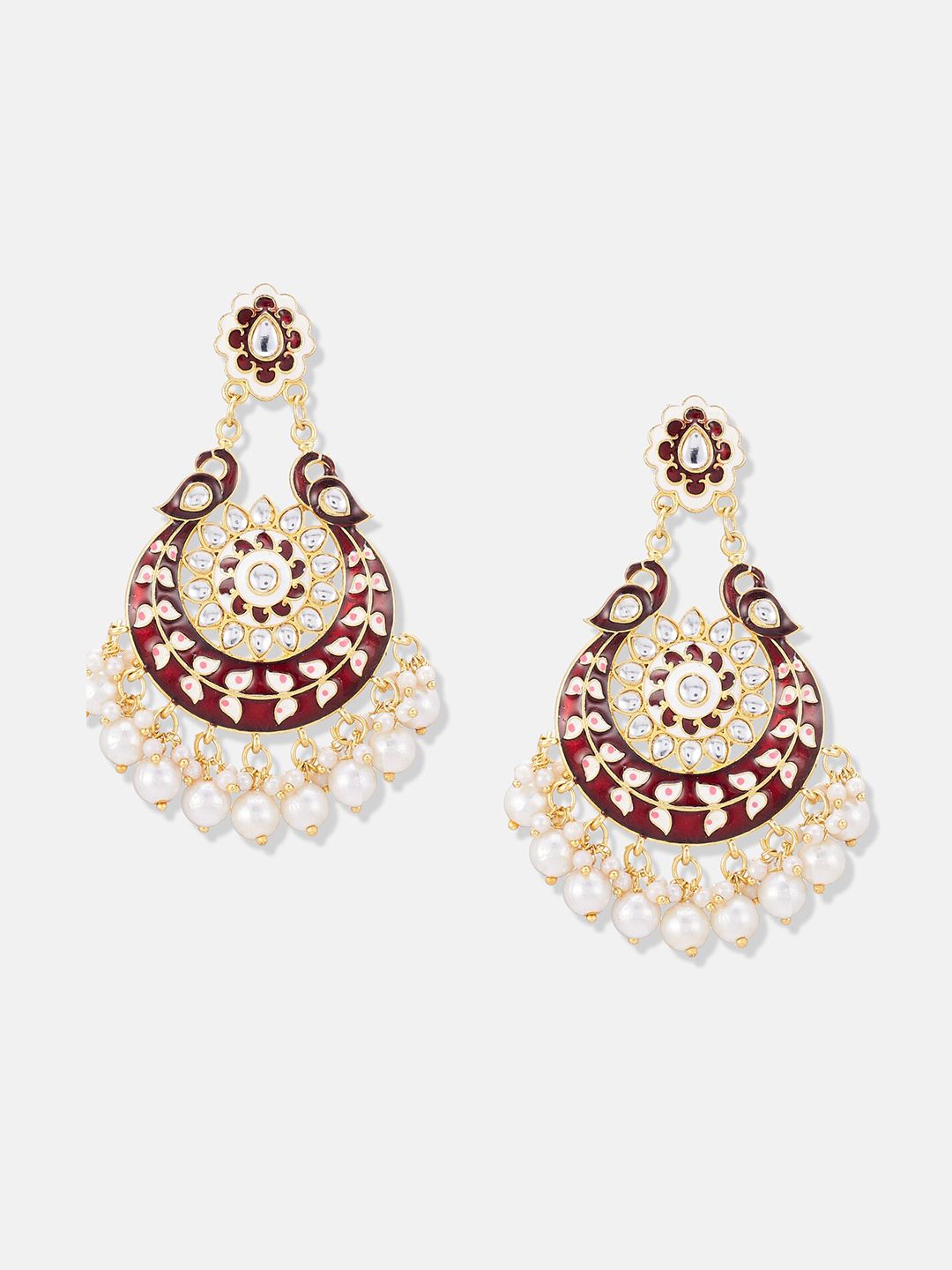 ATIBELLE Set Of 2 Gold Plated Contemporary Kundan-Studded And Beaded Chandbalis