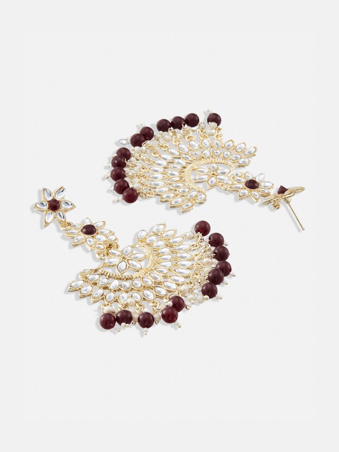 ATIBELLE Set Of 2 Gold Plated Contemporary Kundan-Studded And Beaded Chandbalis