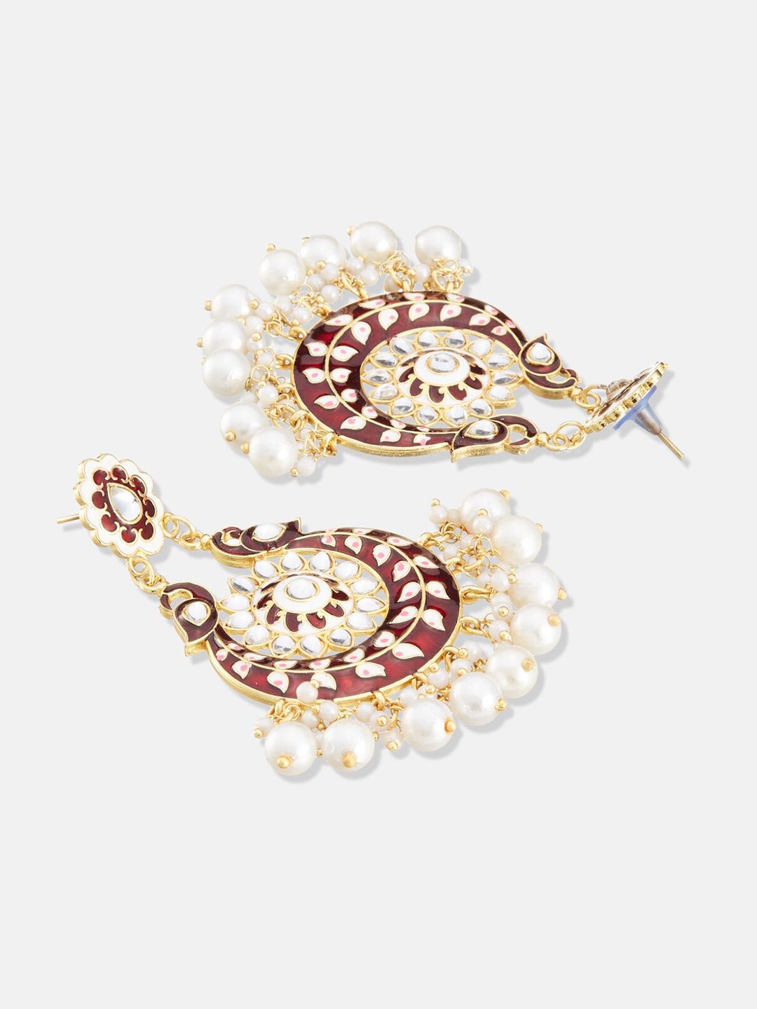 ATIBELLE Set Of 2 Gold Plated Contemporary Kundan-Studded And Beaded Chandbalis