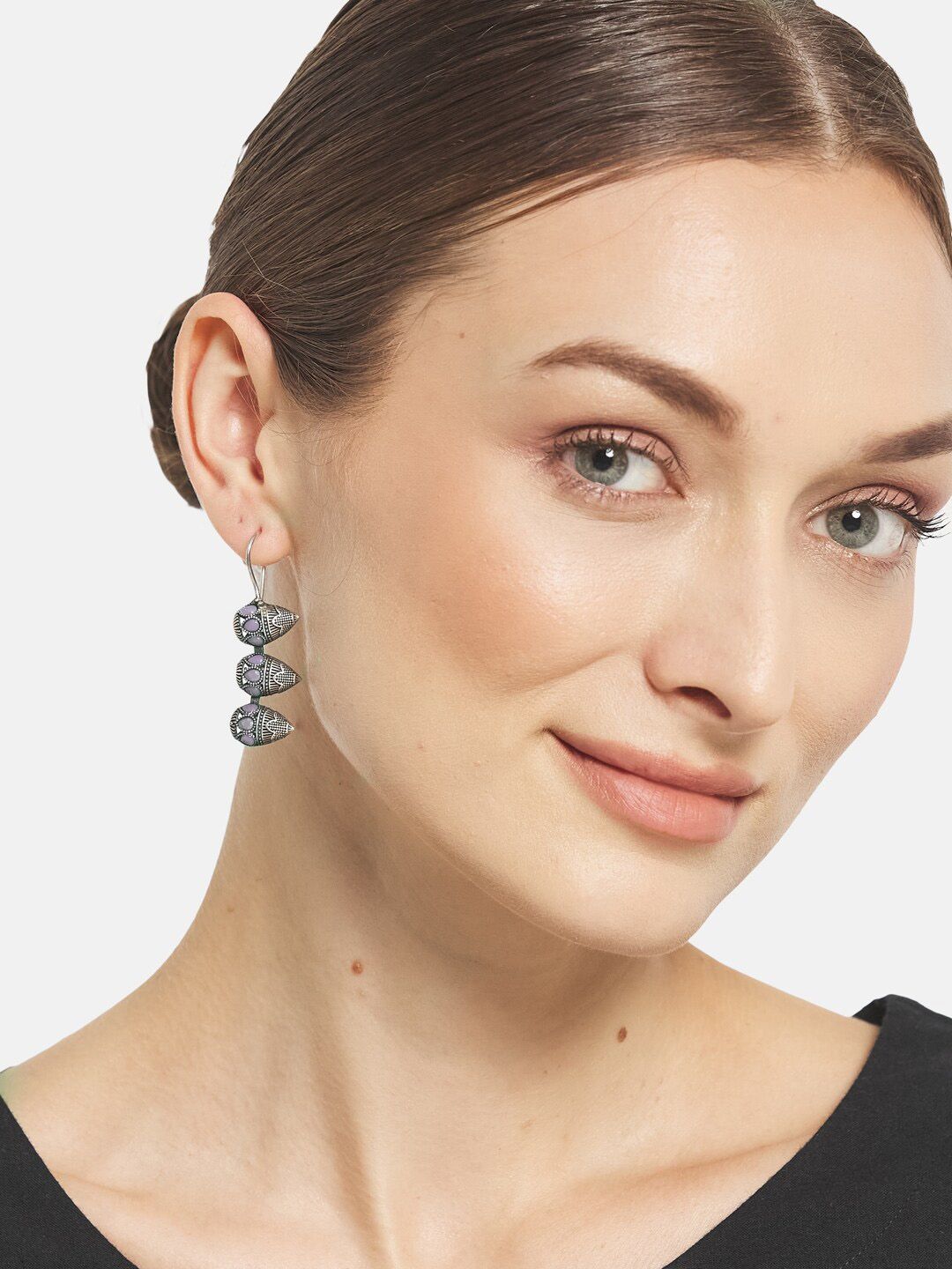 ATIBELLE Set Of 2 Silver-Plated Contemporary Drop Earrings