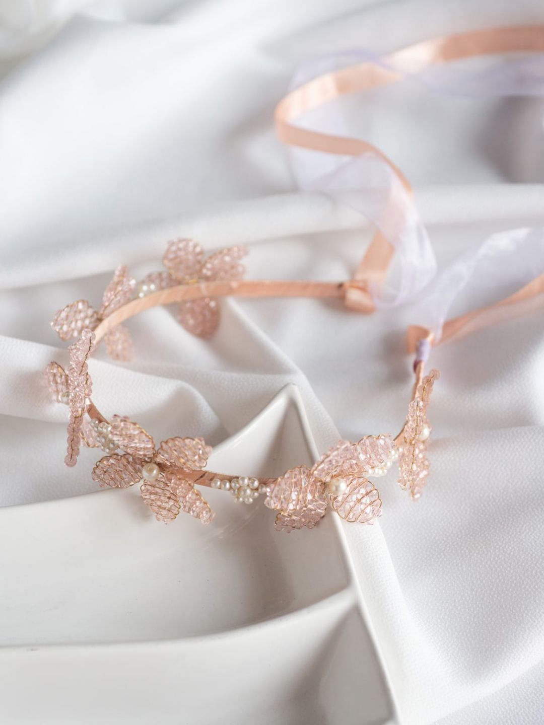 Choko Girls Peach & White Pearl Beaded Tiara