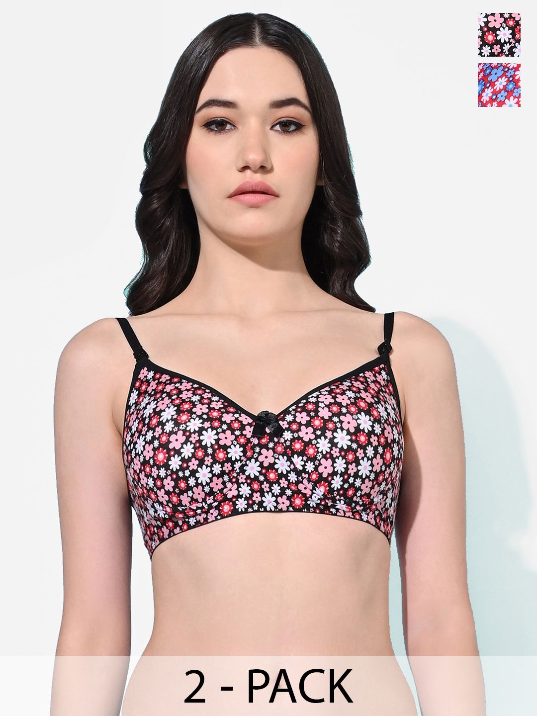 FIMS Pack Of 2 Printed Full Coverage Lightly Padded Cotton Everyday Bra All Day Comfort