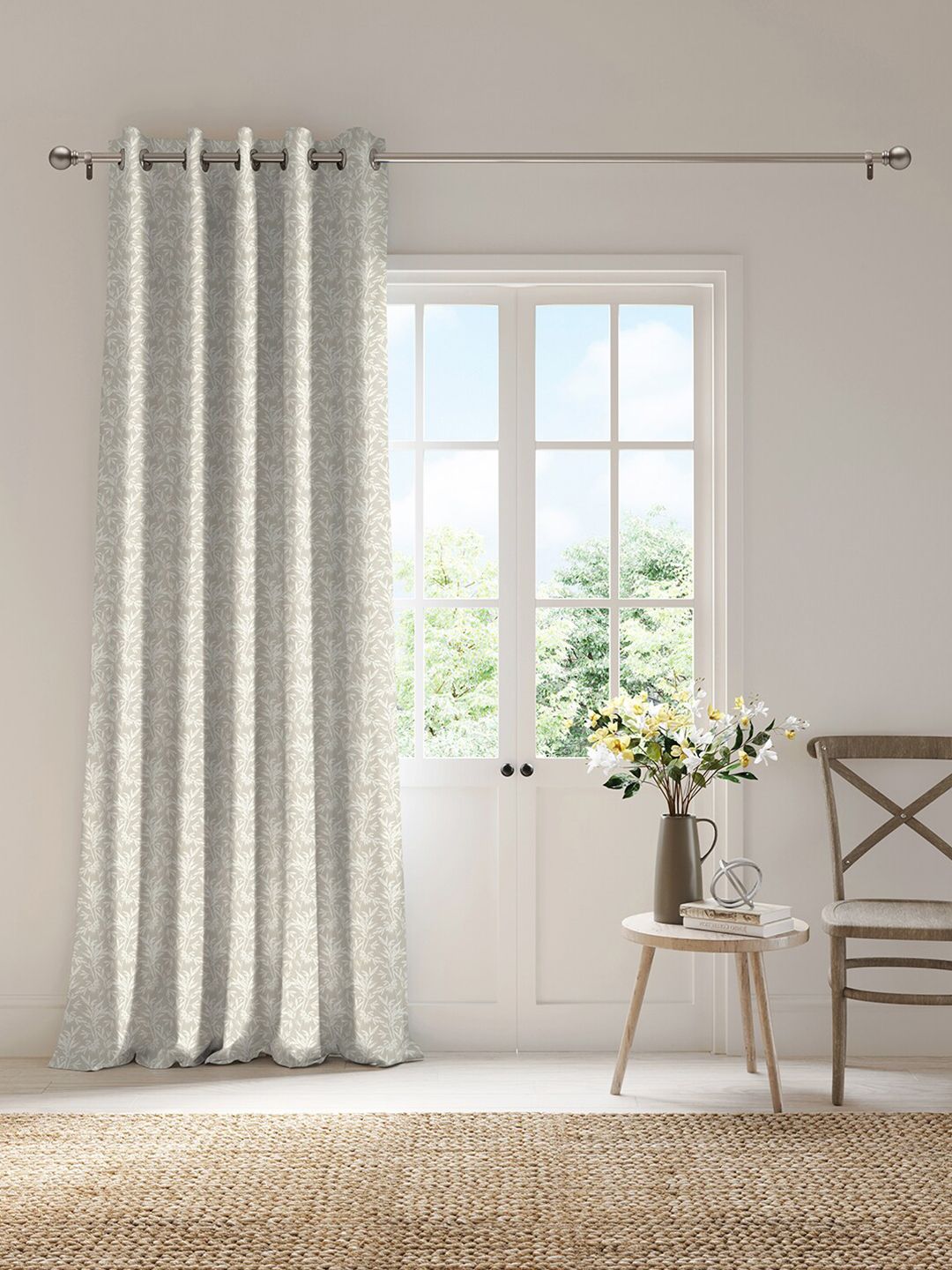 DDecor Beige Floral Room Darkening Long Door Curtain-image-40