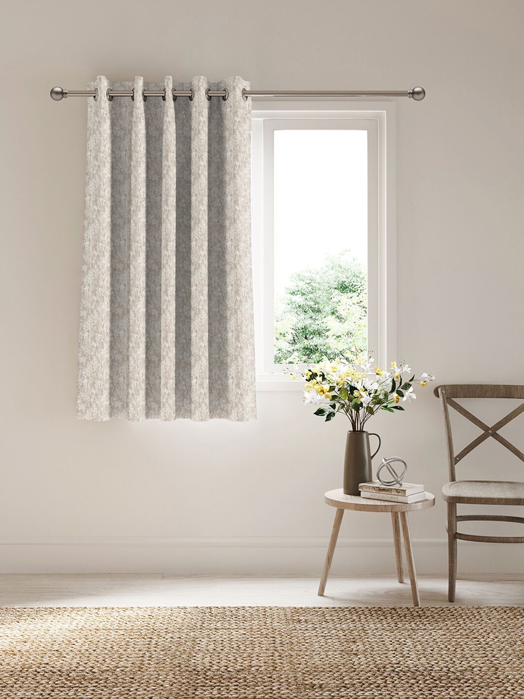 DDecor Beige & White Printed Room Darkening Window Curtain-image-36