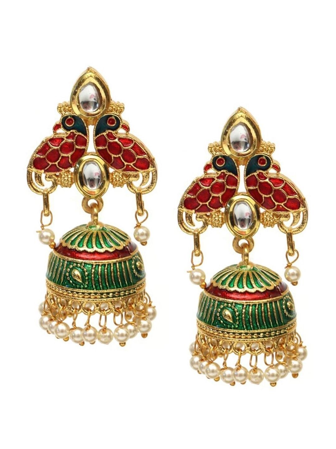 ATIBELLE Gold-Plated Kundan Studded Classic Jhumkas Earrings