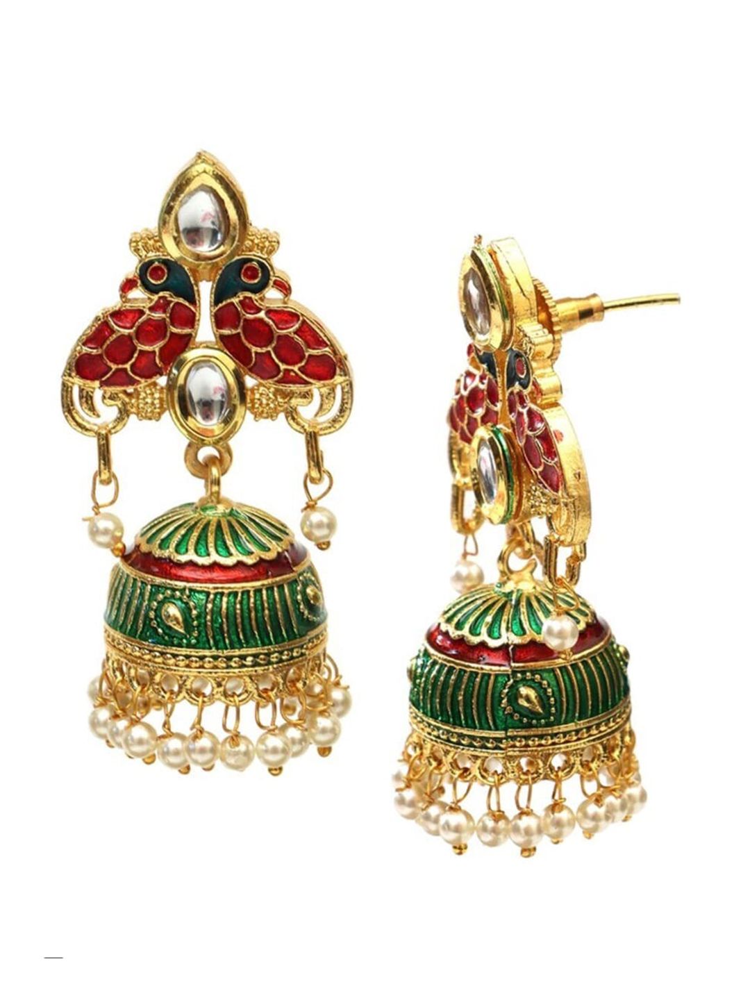 ATIBELLE Gold-Plated Kundan Studded Classic Jhumkas Earrings