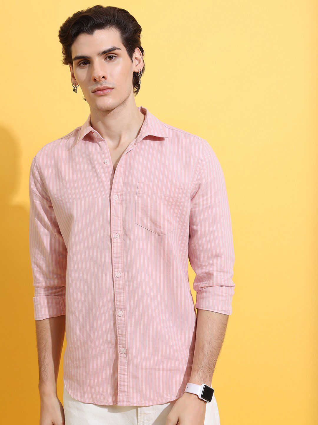HIGHLANDER Pink Slim Fit Striped Casual Shirt-picture-24