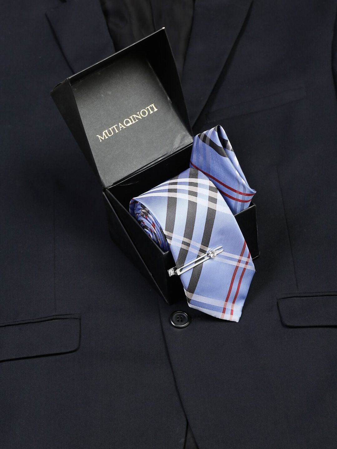 MUTAQINOTI Men Checked Silk Necktie Accessory Gift Set-picture-17
