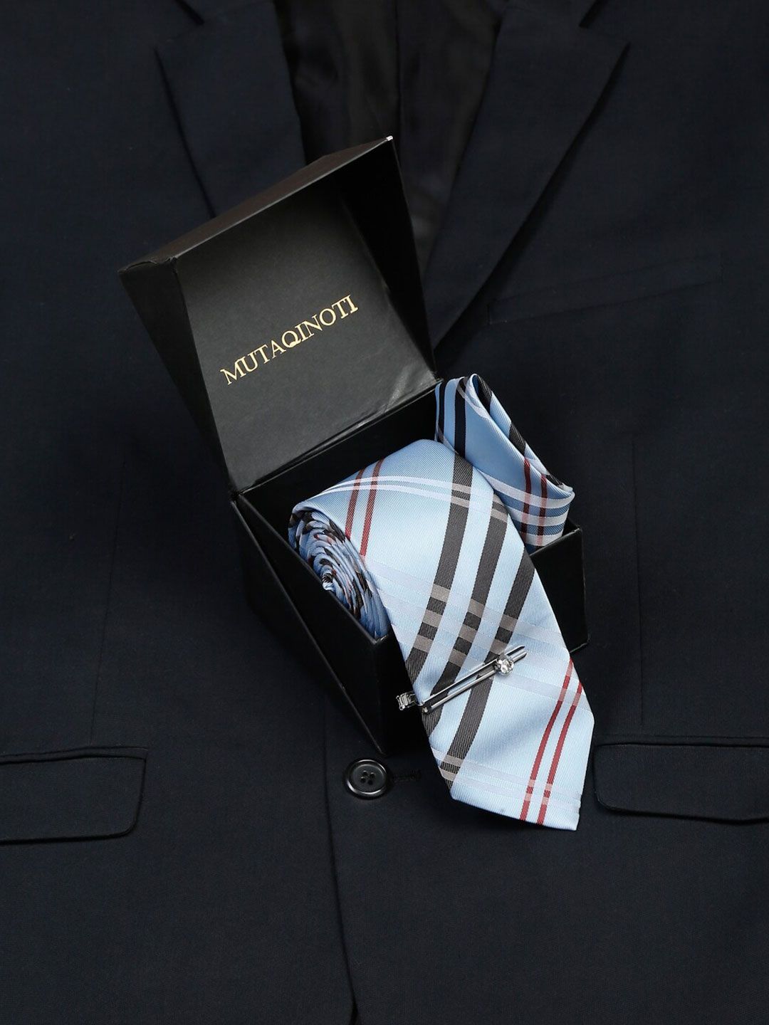 MUTAQINOTI Men Checked Silk Blend Necktie Accessory Gift Set-picture-25