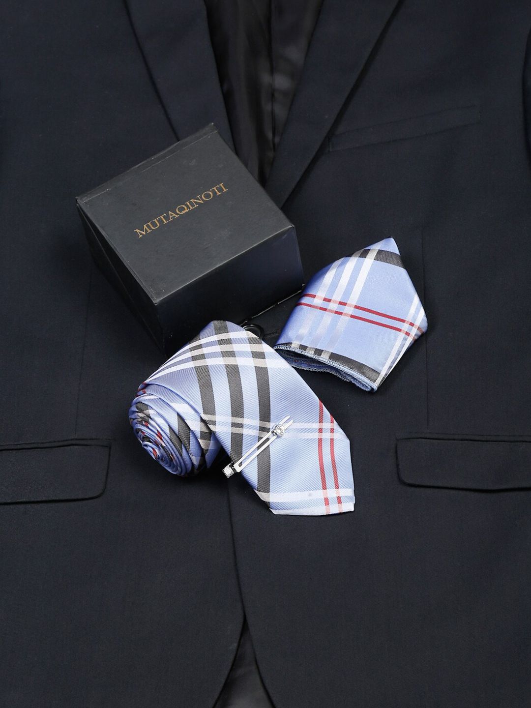 MUTAQINOTI Men Checked Micro Silk  Accessory Gift Set-picture-16