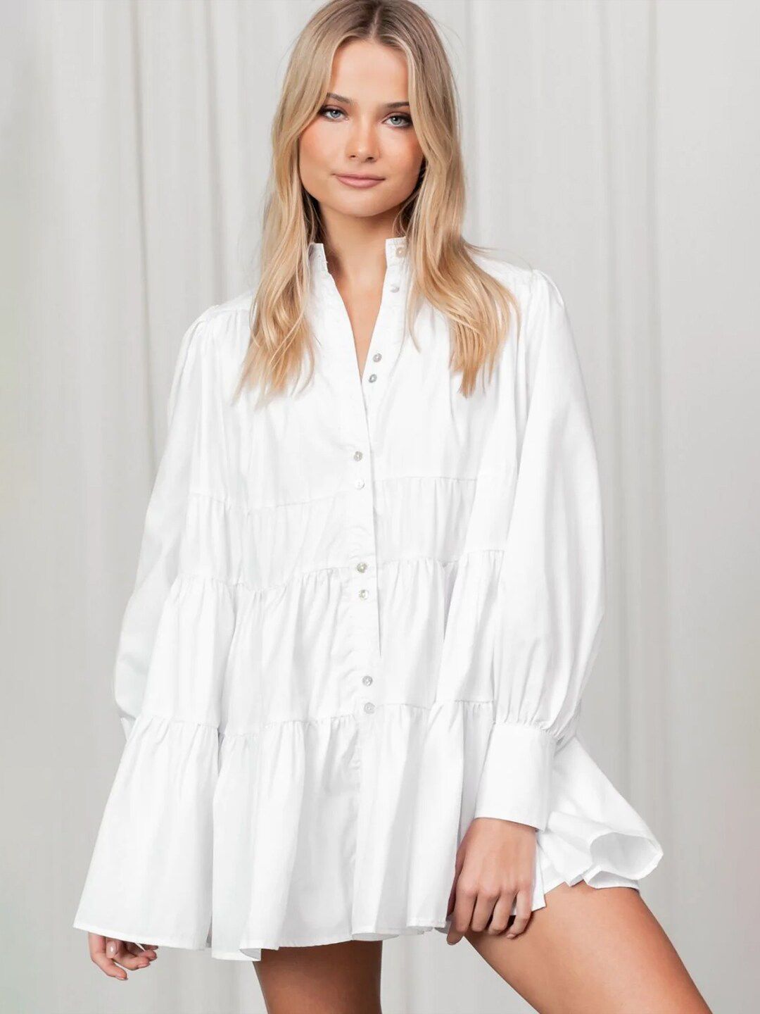 Buy Styched Styched Tiered Cotton Shirt Mini Dress at Redfynd