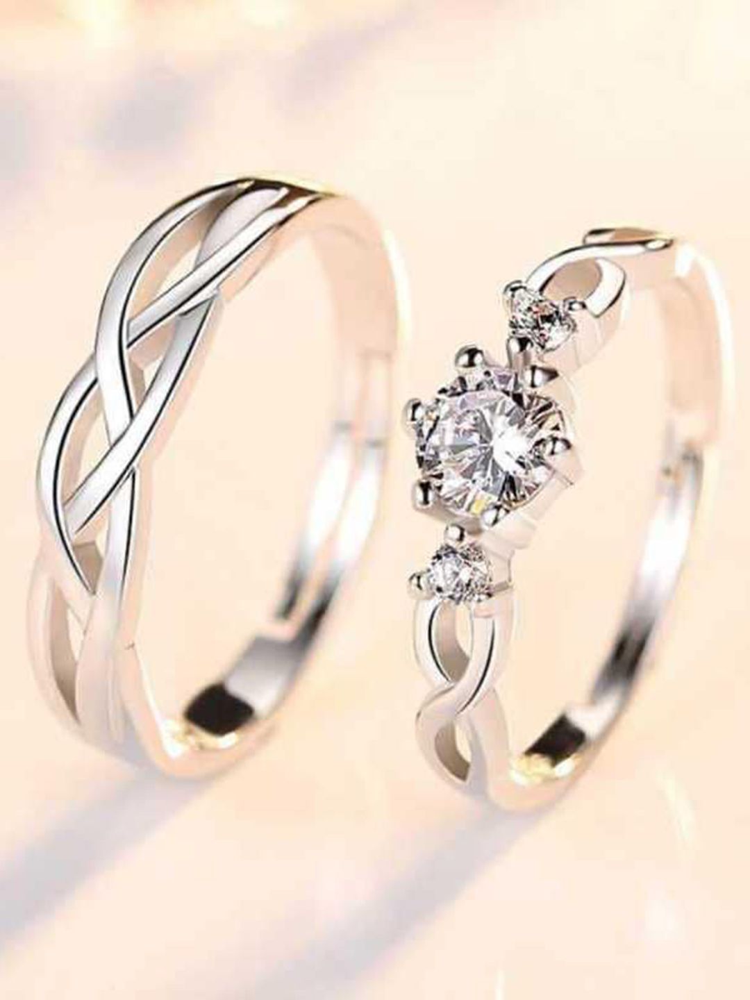 MEENAZ Set Of 2 Silver Plated & AD Studded Couple Rings-picture-18