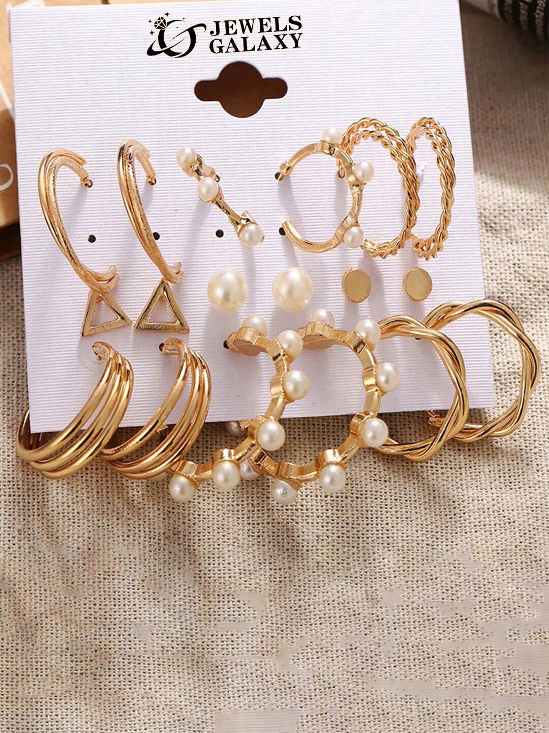 Jewels Galaxy Set of 9 Gold-Plated Stud And Hoop Earrings-picture-15